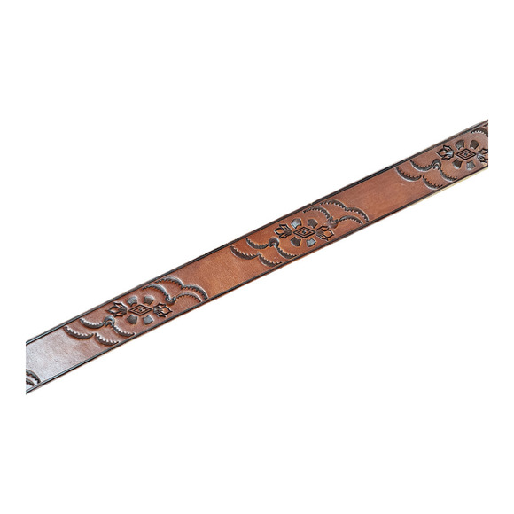 Brown Full grain cowhide belt tooled design made in USA leather - Picture 7 of 10